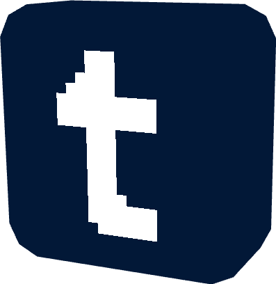 A thin, rounded cube coloured a dark shade of blue with a white "T" in the middle. The "end" of the T is curled to the right. The top right corner of the cross is rounded into a slope.
