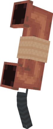 A 3D model of what appears to be an archaic speaker-receiver phone model, improvised using a rusty copper pipe, canvas wrapping, and a steel-wire phone-cord.